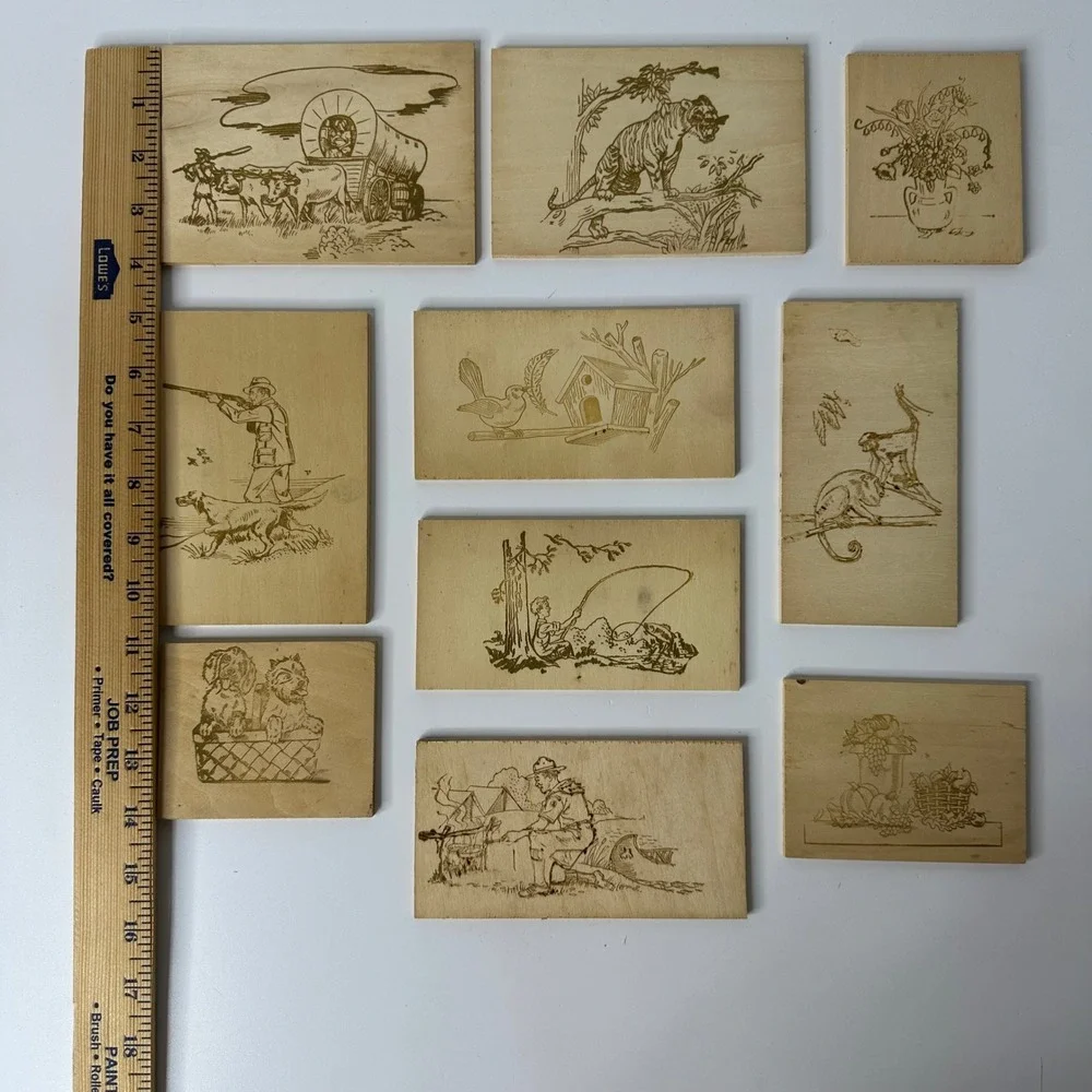 Vintage Burn Rite Wood Burning Plaque Assortment No 4652 Boxed Rapaport Brothers